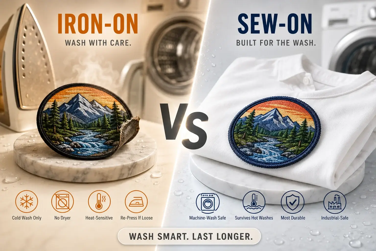 Iron-on vs sew-on patch care wash comparison